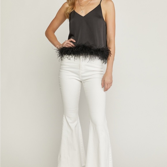 🌺🌺🌺ENTRO feather Trimmed Spaghetti Strap in Black🌺🌺🌺 - Picture 7 of 8